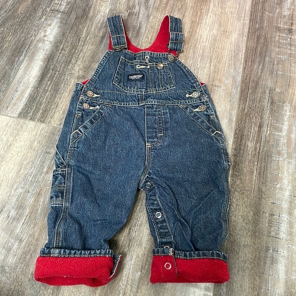 OshKosh red fleece lined denim overalls